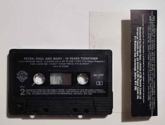 Peter, Paul And Mary - "10 Years Together" - CASSETTE TAPE (Canada; black shell; DOLBY) VG/VG+