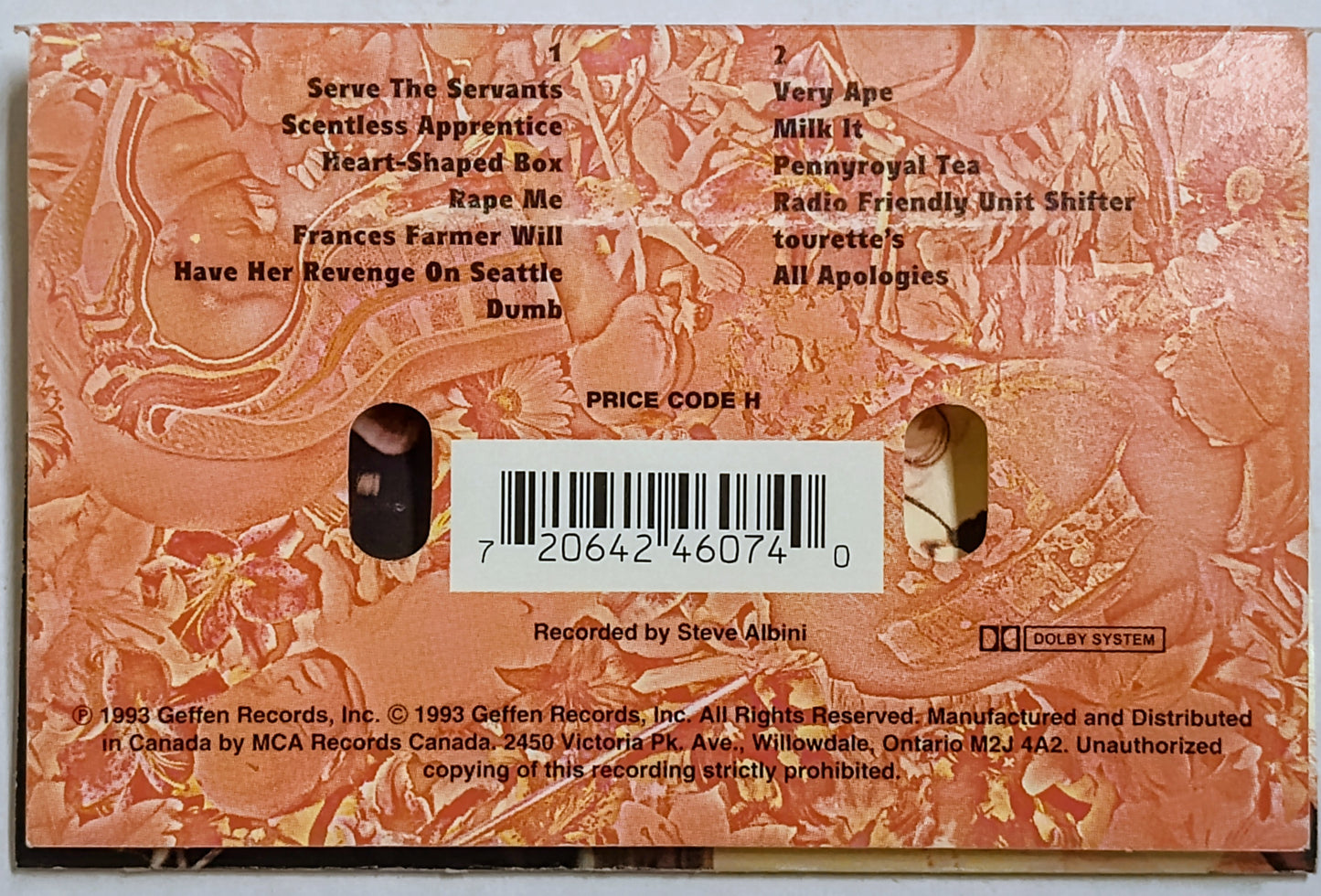 Nirvana - “In Utero” - CASSETTE TAPE (Canada; black shell) VG/G+