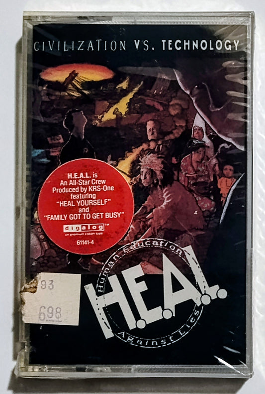 H.E.A.L. - "Civilization Vs. Technology" - CASSETTE TAPE VG+/M (Sealed; saw cut spine; cracked back of case)