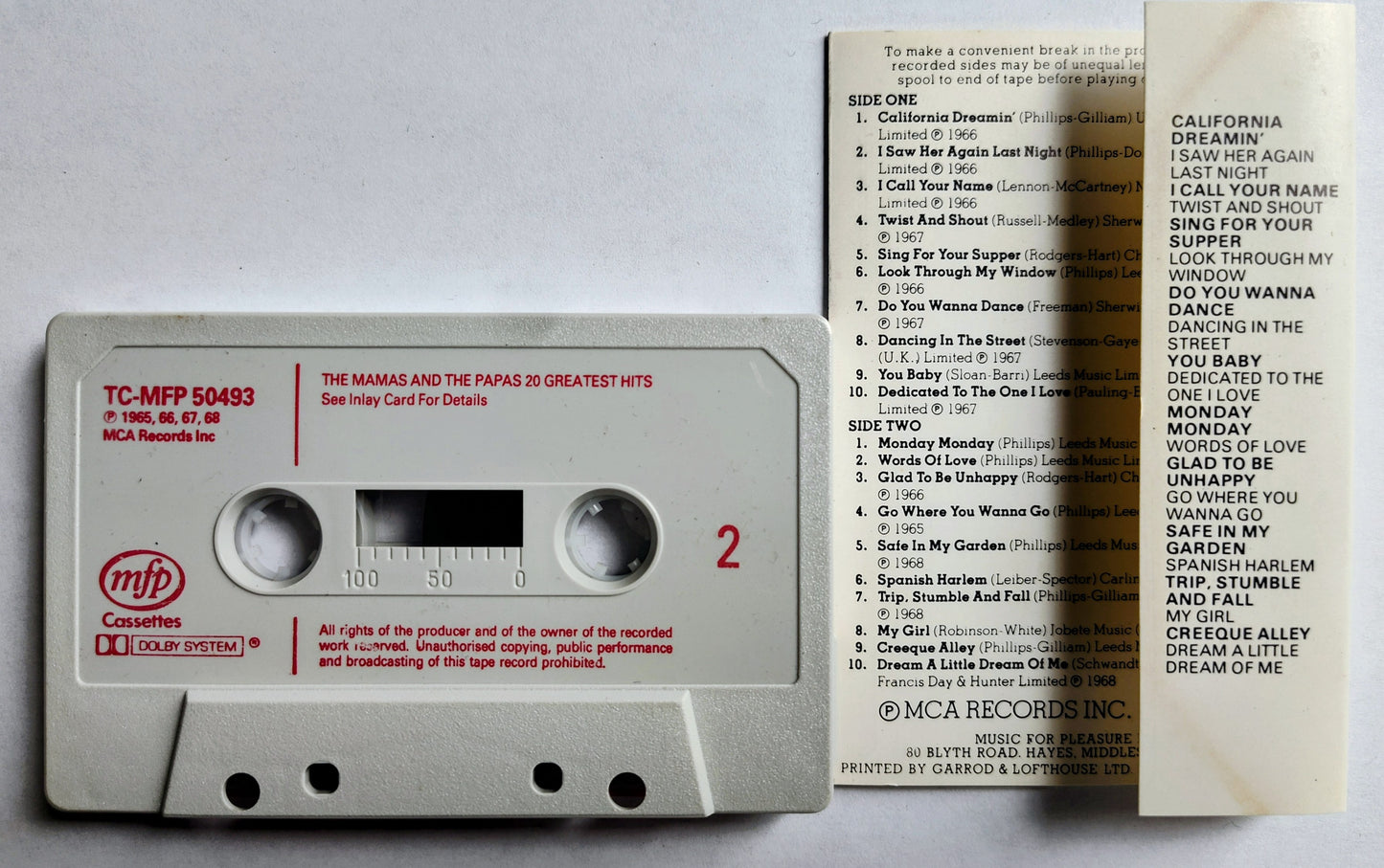 Mamas & The Papas, The - “20 Greatest Hits” - CASSETTE TAPE VG+/VG+