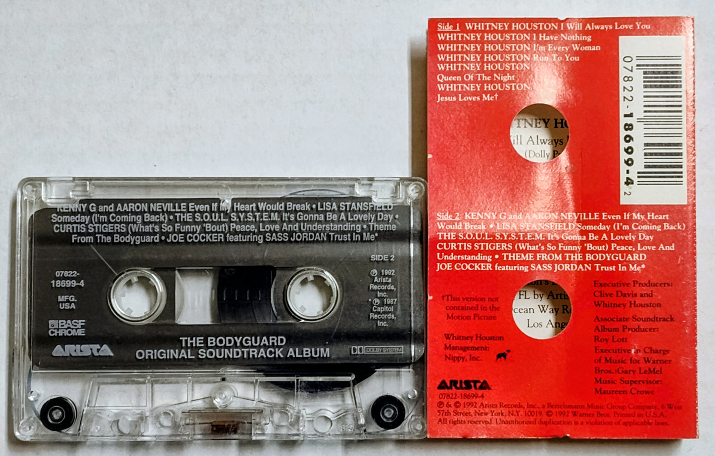 Whitney Houston - "The Bodyguard Soundtrack" - CASSETTE TAPE VG/VG