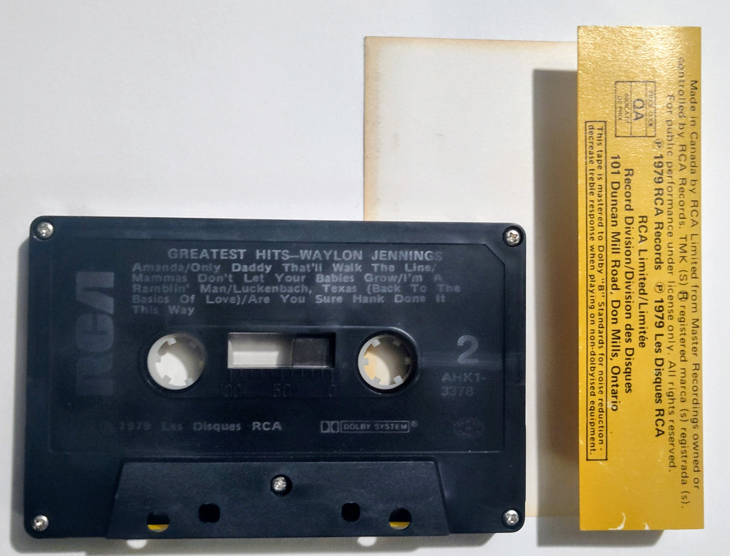 Waylon Jennings - "Greatest Hits" - CASSETTE TAPE (Canada; black shell) VG+/VG+