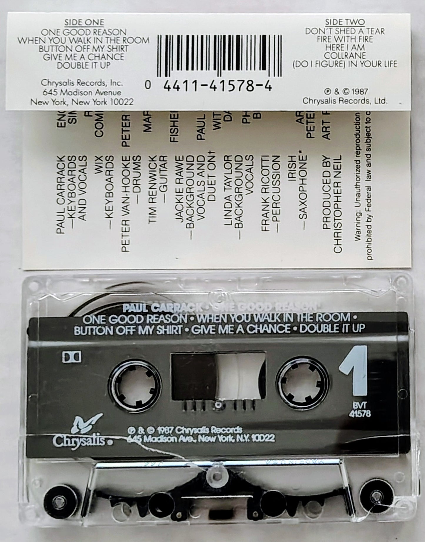 Paul Carrack - "One Good Reason" - CASSETTE TAPE VG+/VG+