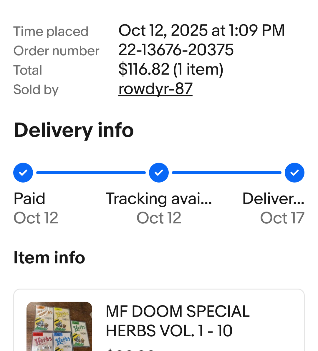 MF Doom as Metal Fingers - "Special Herbs (Instrumentals; 5-Tape Complete Set)" - CASSETTE TAPE NM/M (All Sealed; 2 tapes have cracks on back of case)