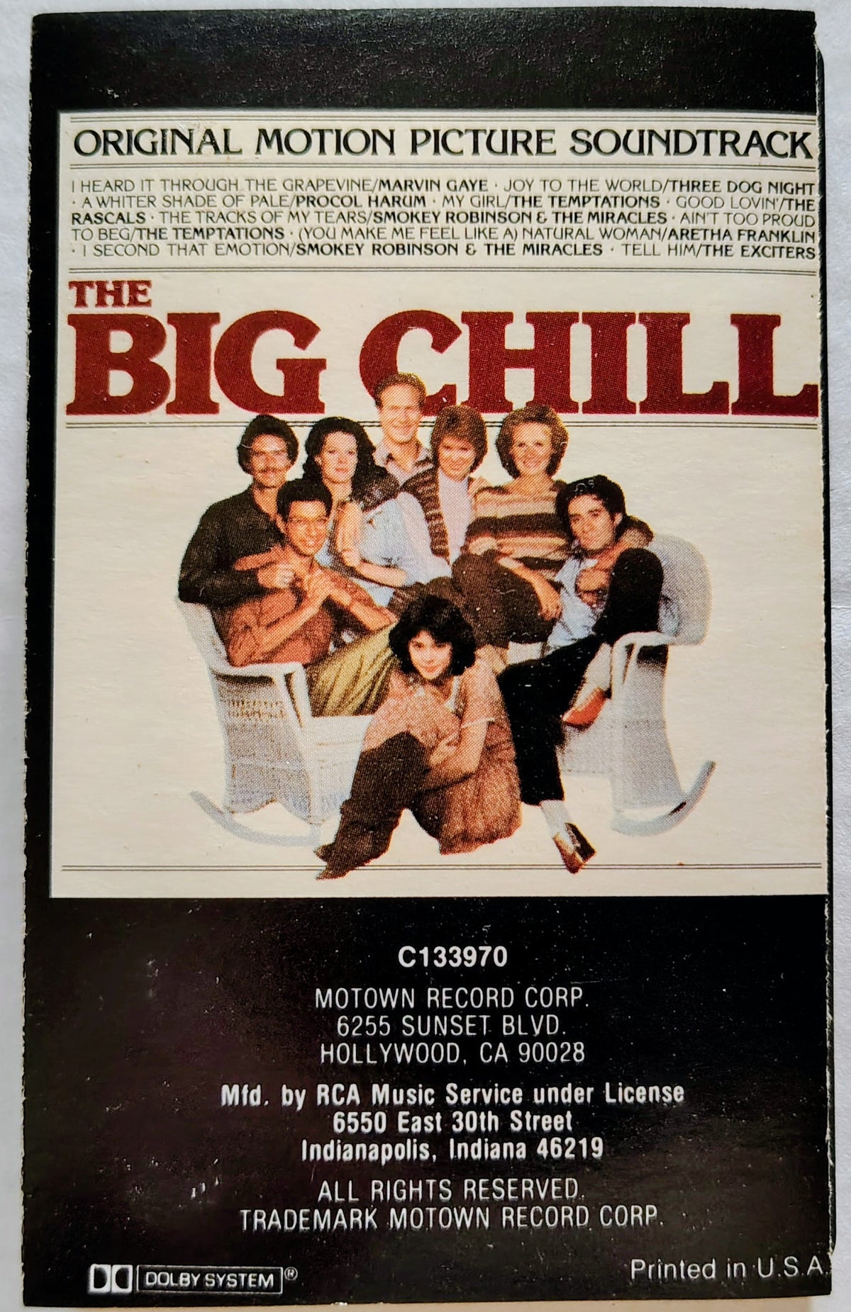 Various - "The Big Chill (Original Motion Picture Soundtrack)" - CASSETTE TAPE (RCA Club) VG+/VG+ (See notes)