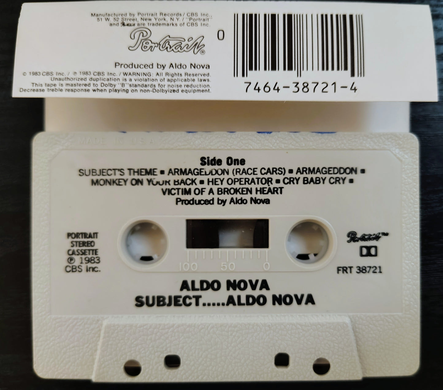 Aldo Nova - “Subject...Aldo Nova” - CASSETTE TAPE VG/VG