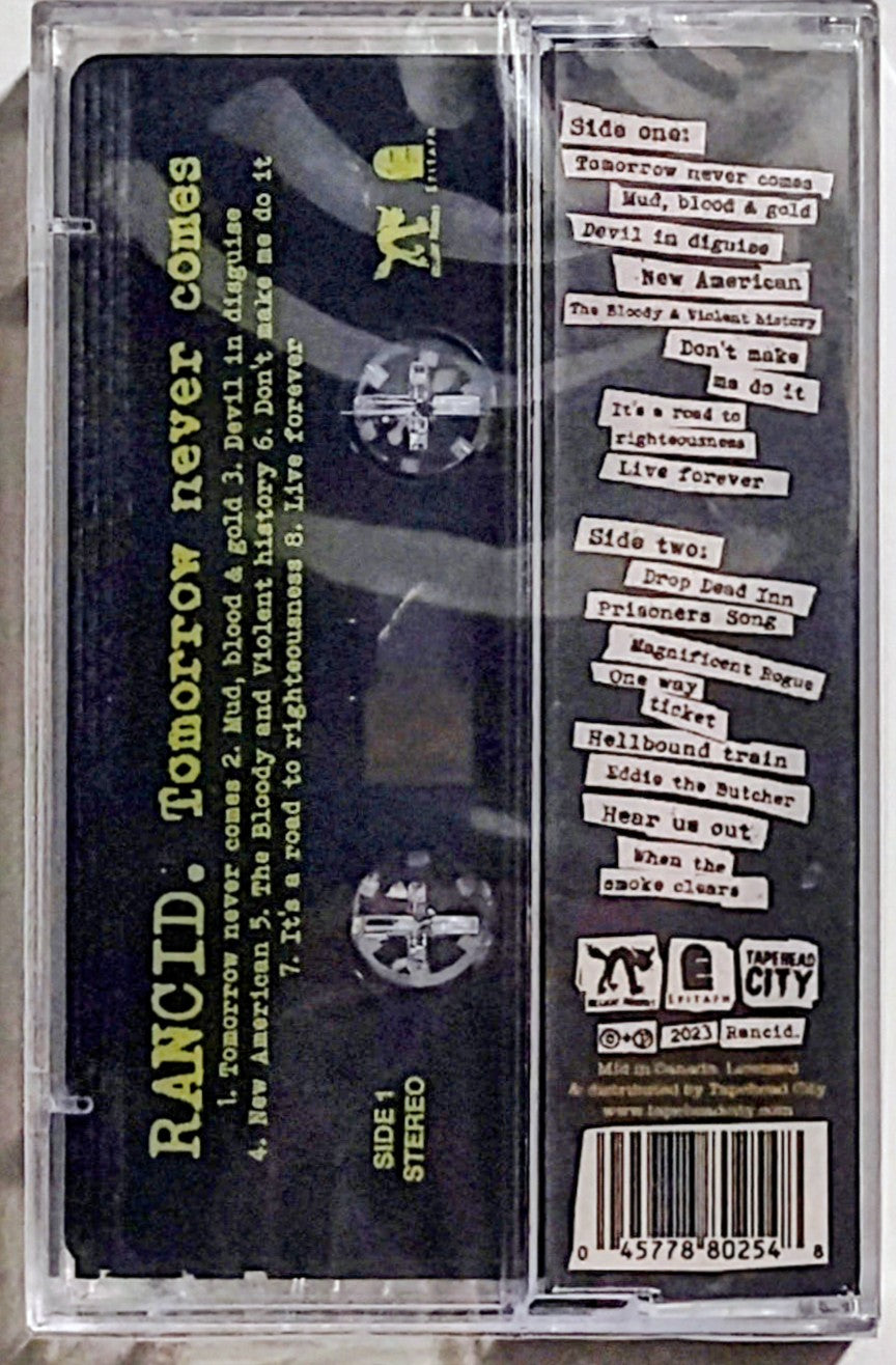 Rancid - "Tomorrow Never Comes" - INDIE CASSETTE TAPE (Black shell) M/M (Sealed) [Tapehead City]