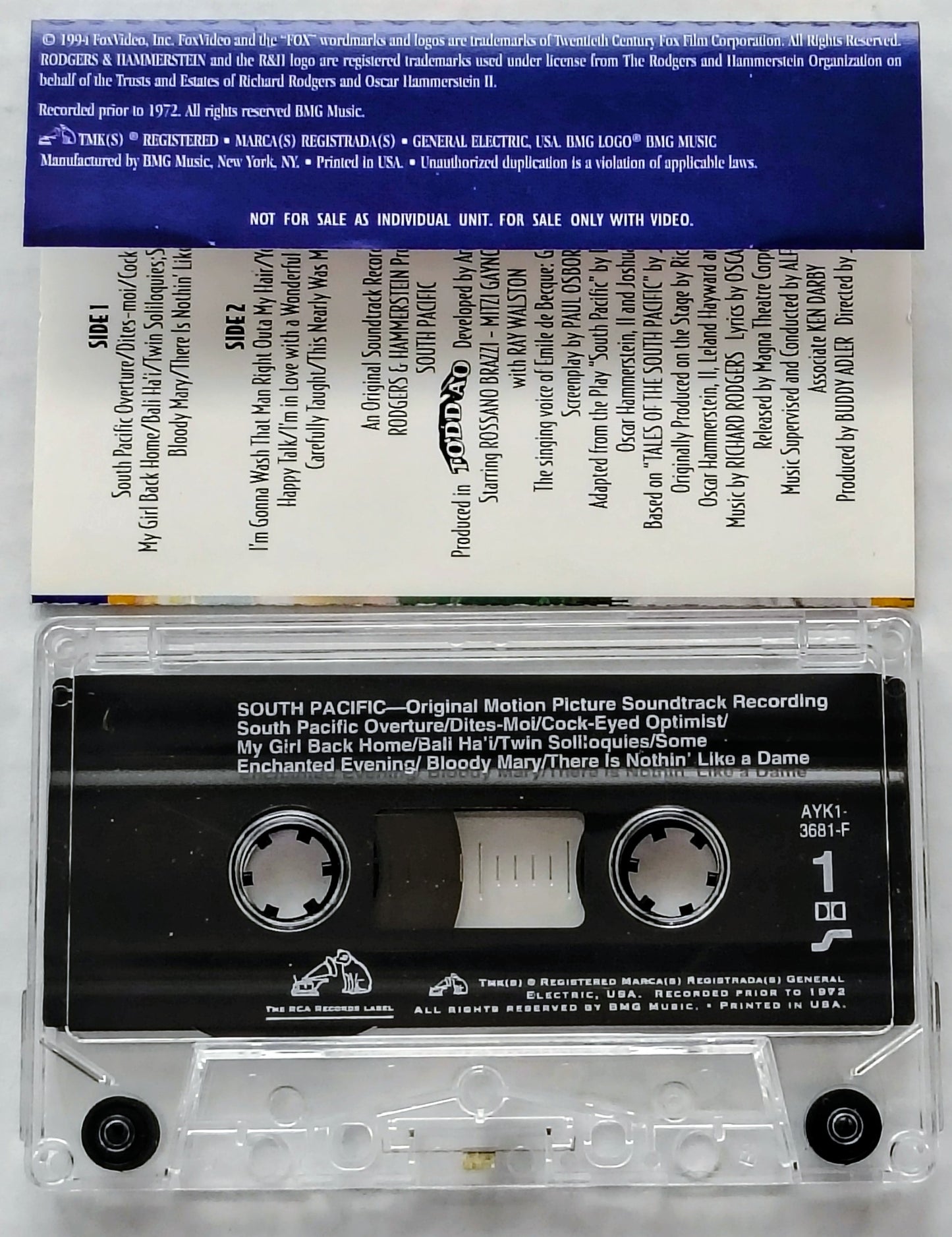 Rodgers & Hammerstein - "South Pacific (Original Motion Picture Soundtrack Recording)" - CASSETTE TAPE VG+/VG+