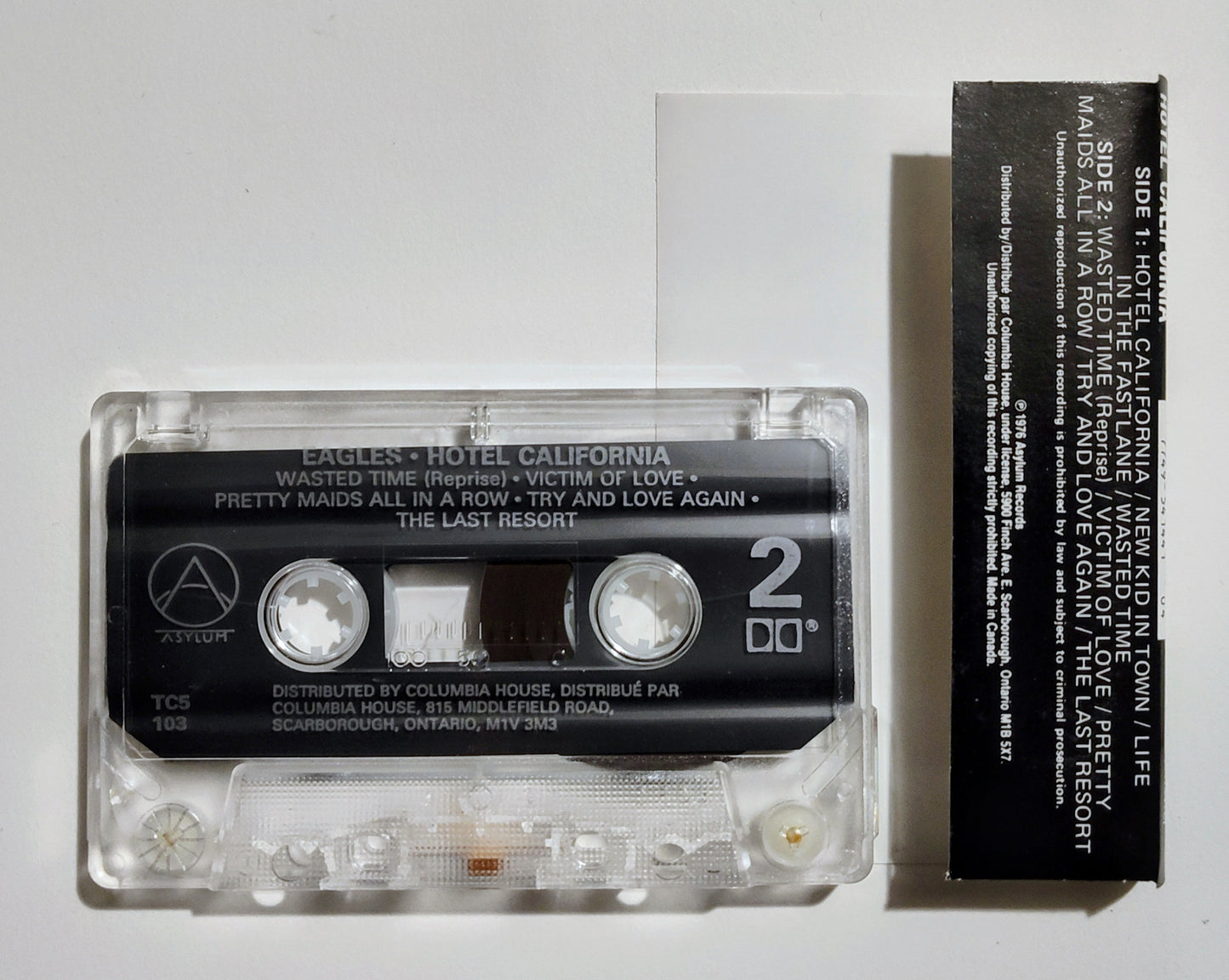 Eagles - "Hotel California" - CASSETTE TAPE (Canada; clear shell; Columbia House; DOLBY HX PRO B NR) VG+/VG+