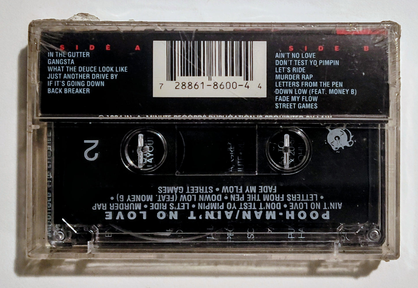 Pooh-Man - "Ain't No Love" - CASSETTE TAPE VG+/M (Sealed; large cracks in cover; torn cellophane)