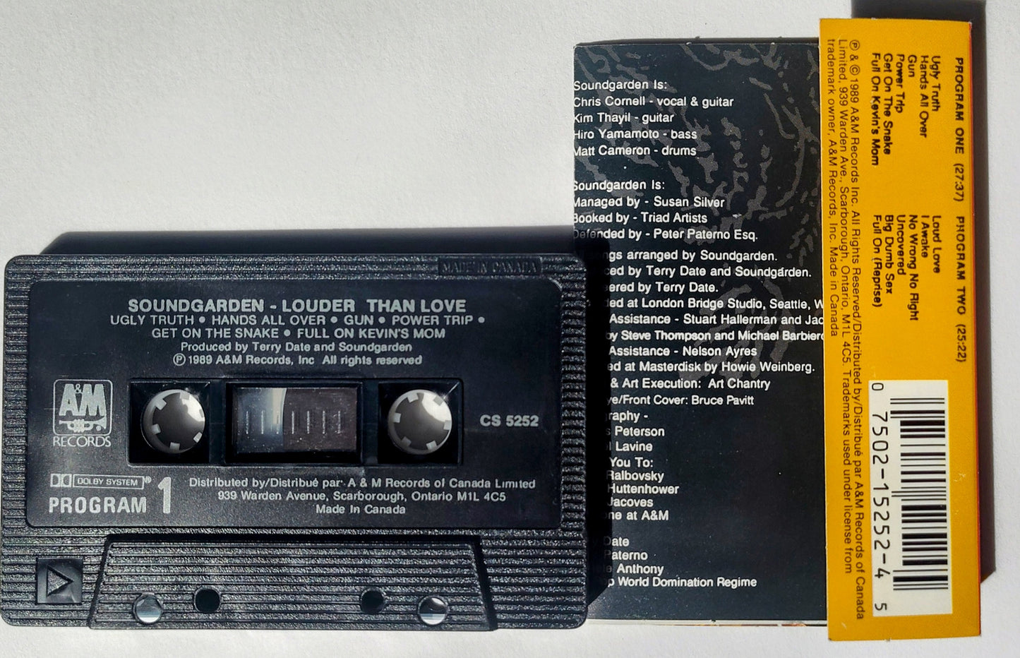 Soundgarden - "Louder Than Love" - CASSETTE TAPE (Canada; black shell; DOLBY) VG+/VG+
