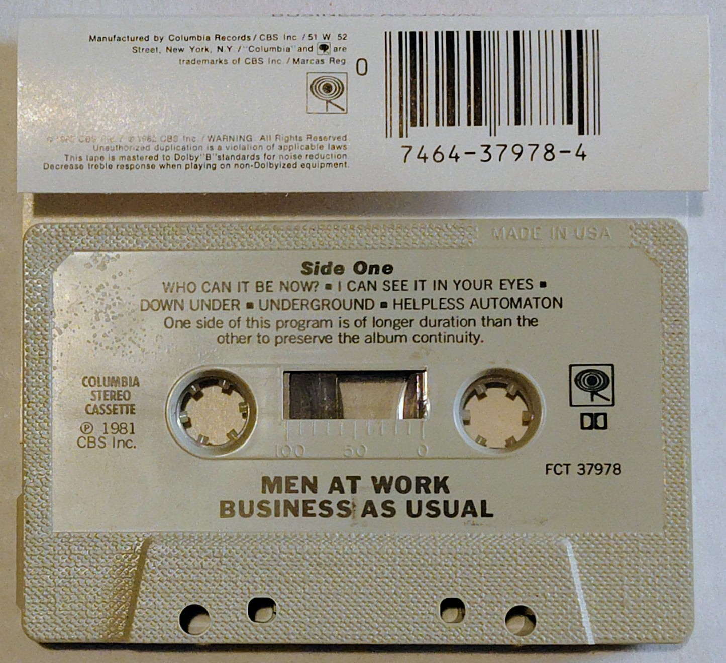 Men At Work - "Business As Usual" - CASSETTE TAPE VG+/VG+