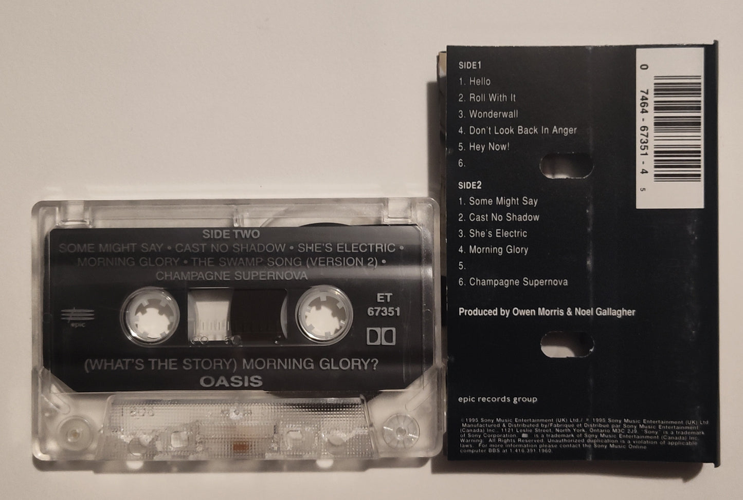 Oasis - "(What's The Story) Morning Glory" - CASSETTE TAPE (Canada; clear shell; DOLBY) VG/G