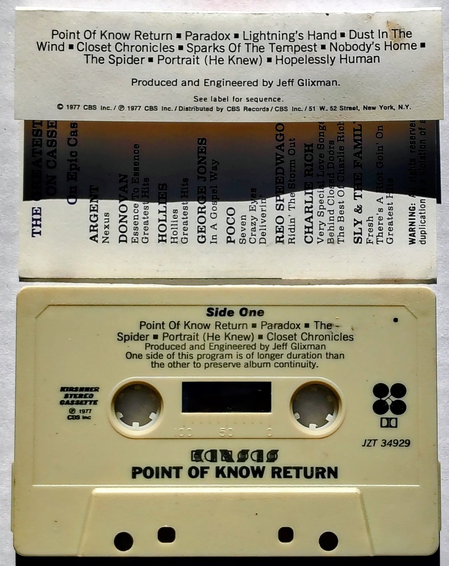 Kansas - "Point Of Know Return" CASSETTE TAPE VG/VG