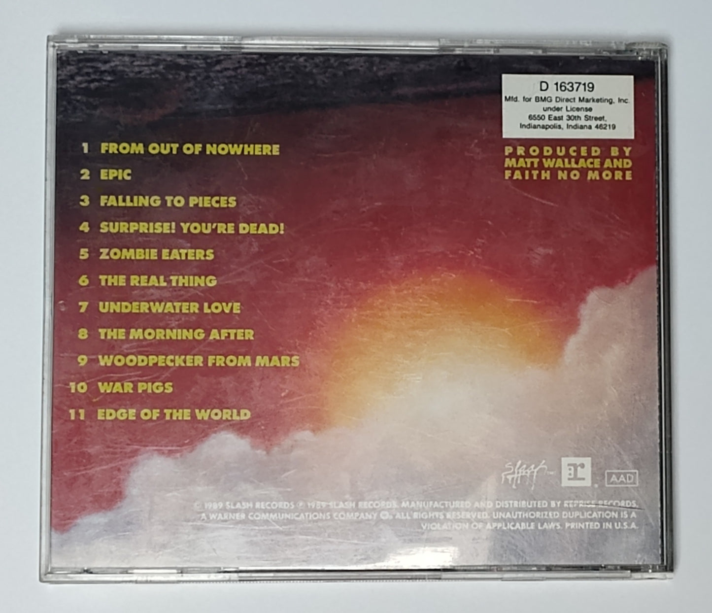 Faith No More (Mike Patton) - "The Real Thing" - COMPACT DISC (BMG Club)VG/VG+