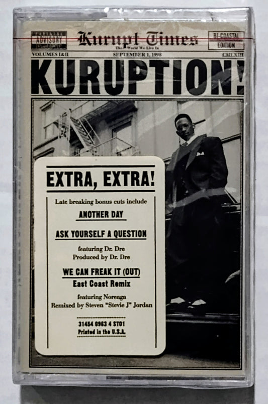 Kurupt - "Kuruption: West Coast" - CASSETTE TAPE (West Coast Cassette Only; Chrome; DOLBY) NM/M (Sealed with hype sticker; crack in back of case)