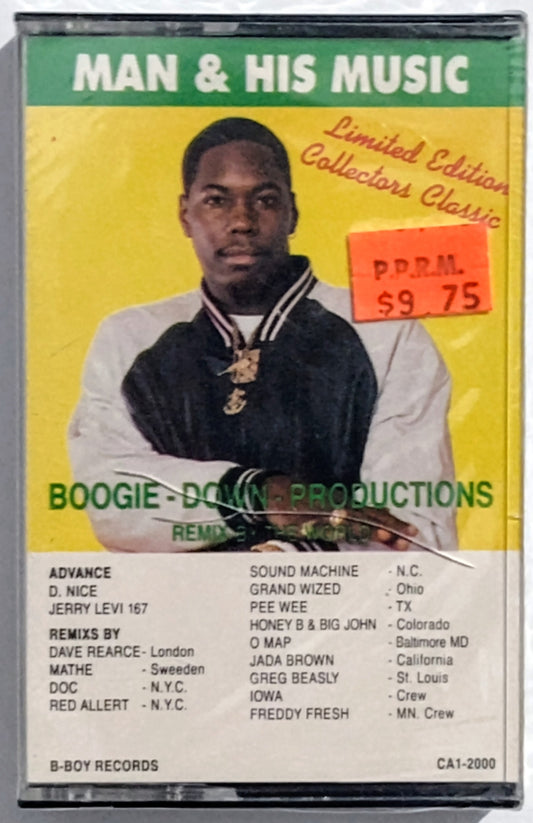 Man & His Music - “Man & His Music (Boogie Down Productions)” - CASSETTE TAPE VG+/M (Sealed; large crack in cover of case)