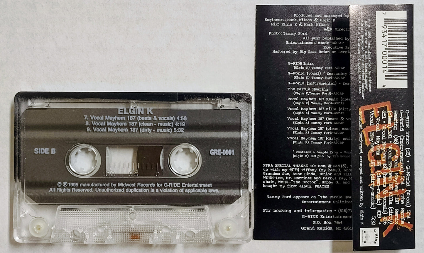 Elgin K - “Elgin K” - CASSETTE TAPE (Maxi) VG+/VG (shell has been marked with ink)