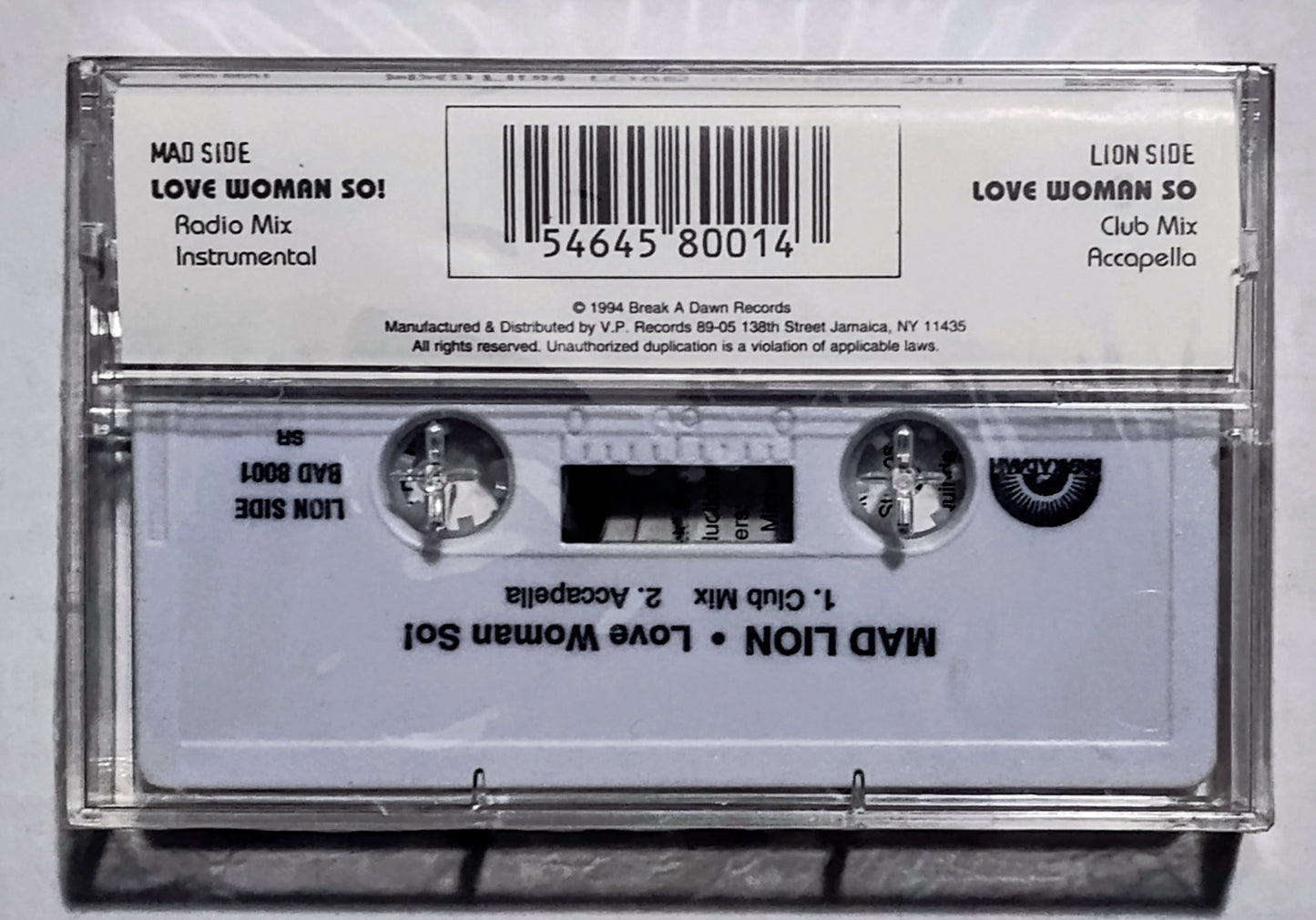 Mad Lion - “Love Woman So!” - CASSETTE TAPE (Single) M/M (Sealed)