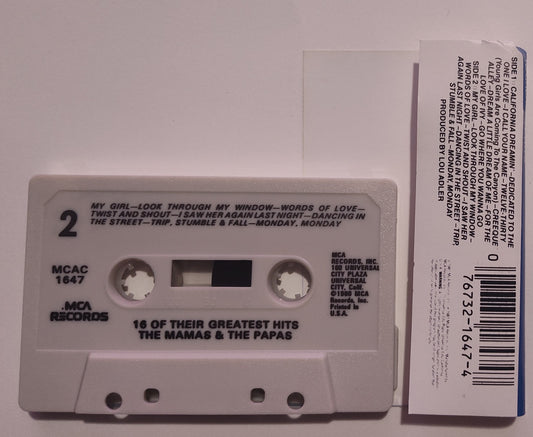 Mamas & The Papas - "16 Of Their Greatest Hits" - CASSETTE TAPE VG/VG+