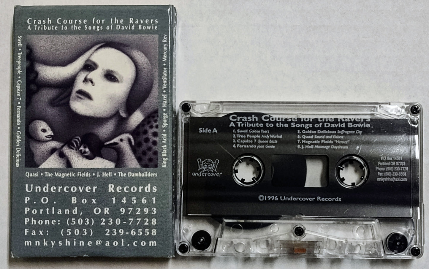 Various Artists - “Crash Course For The Ravers: A Tribute To The Songs Of David Bowie (Undercover Records)” - INDIE CASSETTE TAPE VG/VG+