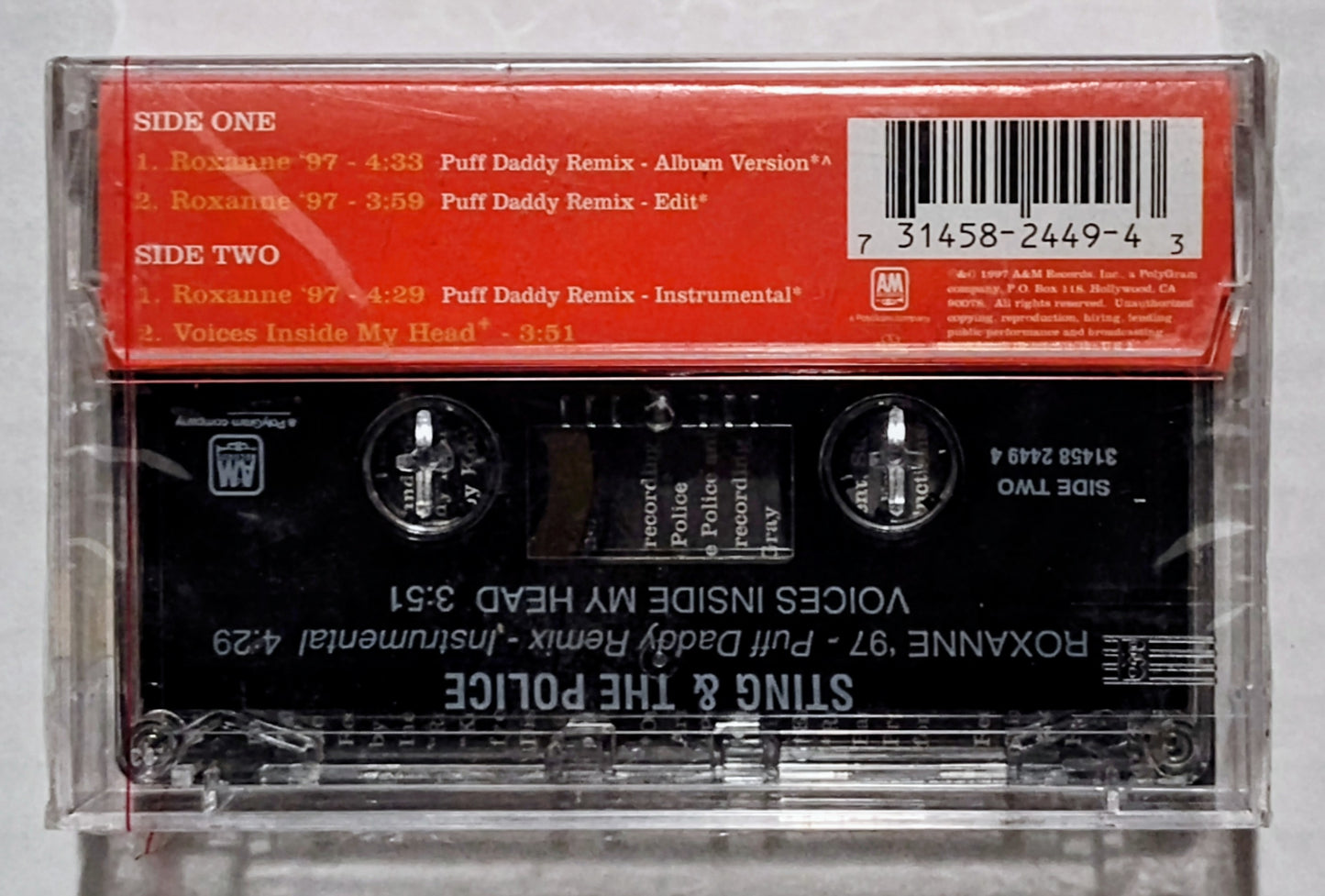 Sting & The Police - “Roxanne 97 (Puff Daddy Remix)” - CASSETTE TAPE (Single) NM/M (sealed with hype sticker; seal pull-tab is slightly pulled)