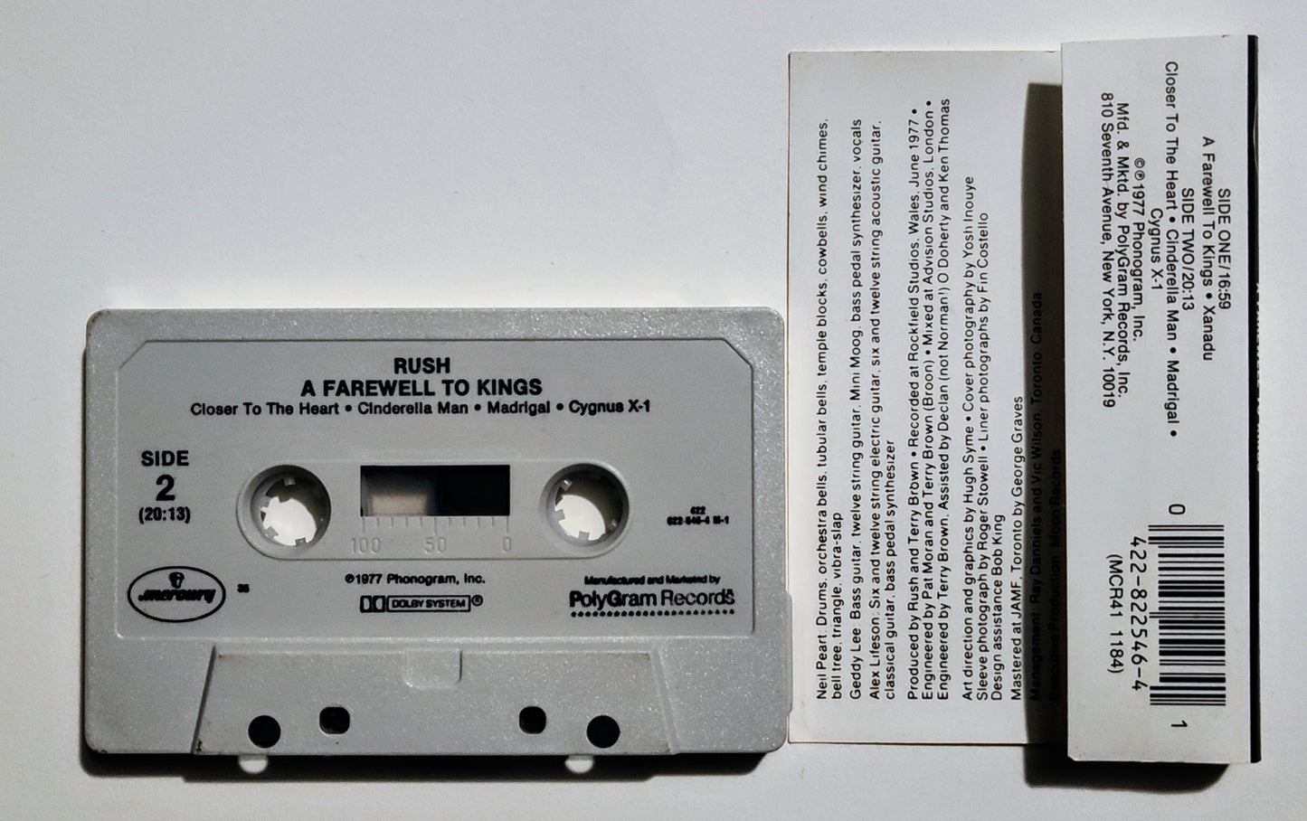 Rush - "A Farewell To Kings" - CASSETTE TAPE (DOLBY) VG+/VG
