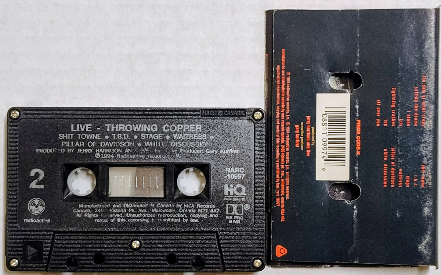 Live - "Throwing Copper" - CASSETTE TAPE (Canada; Black Shell) G/VG (Water damaged j card)