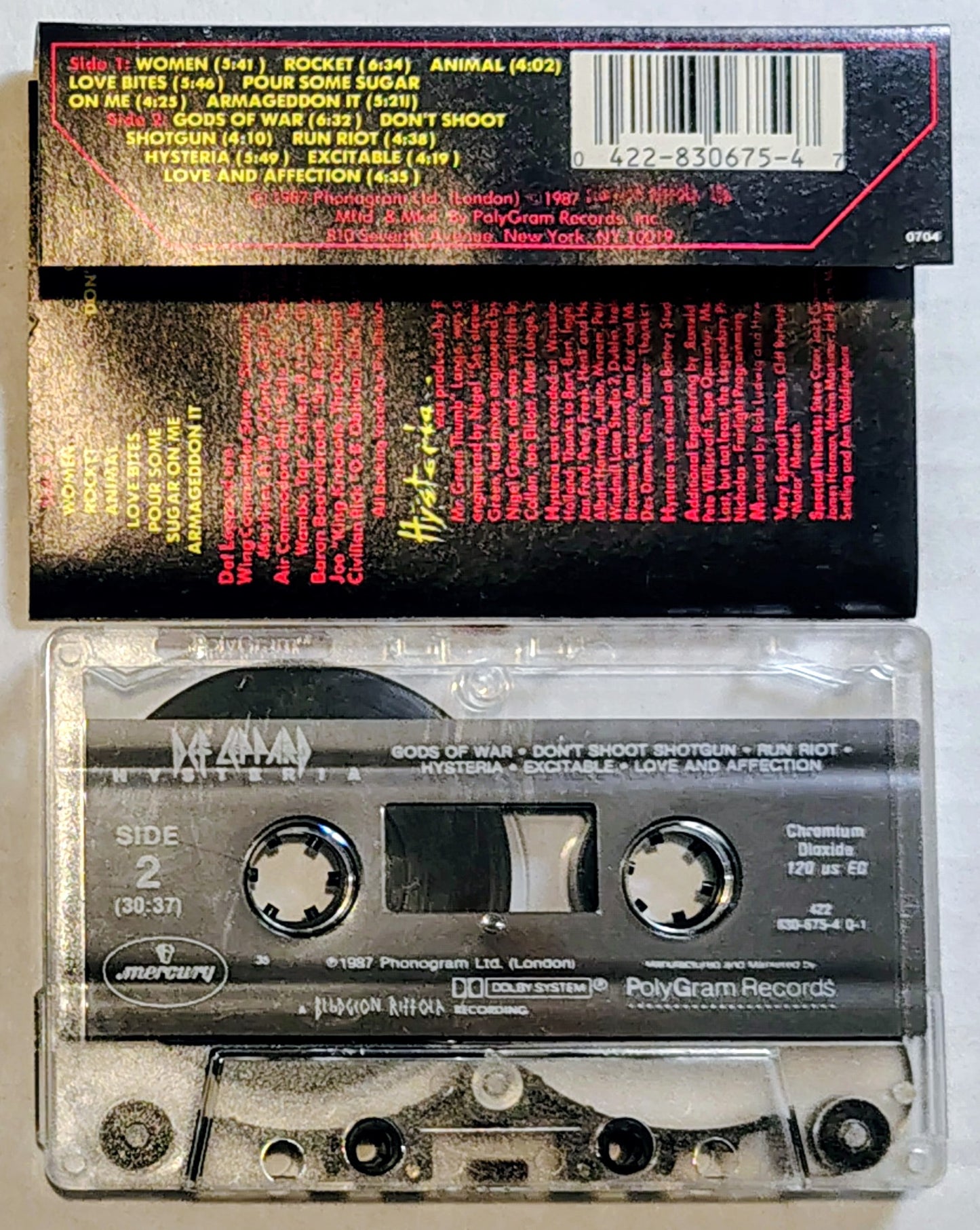 Def Leppard - "Hysteria" - CASSETTE TAPE VG+/VG