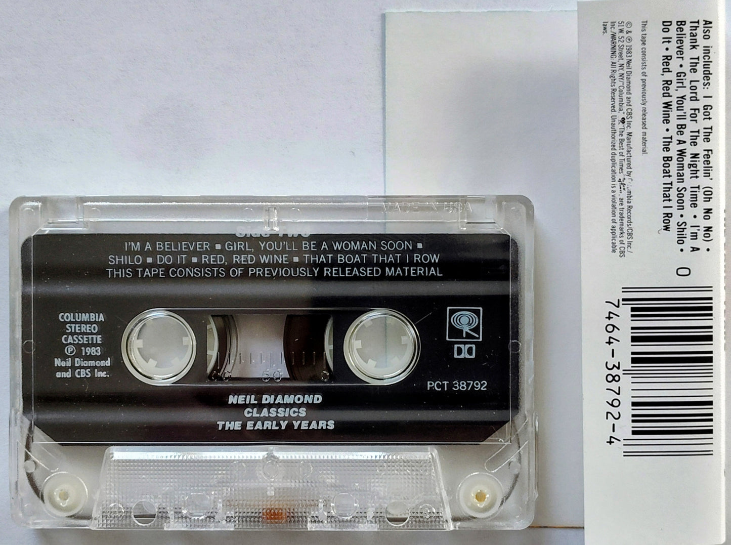 Neil Diamond - “Classics: The Early Years Compilation” - CASSETTE TAPE VG+/VG+