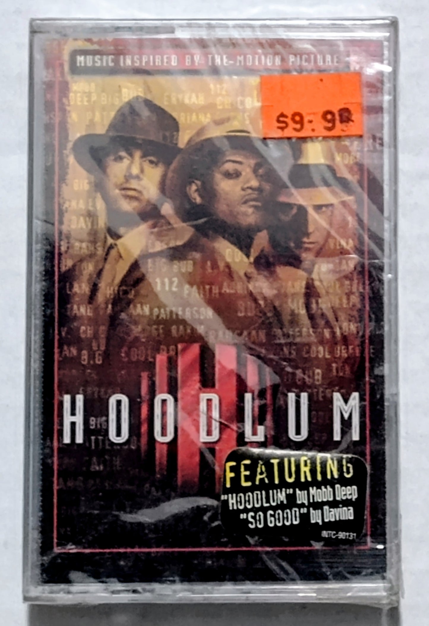 Various Artists - “Hoodlum Soundtrack” - CASSETTE TAPE NM/M (Sealed with worn hype sticker; loose seal; cracked cover)