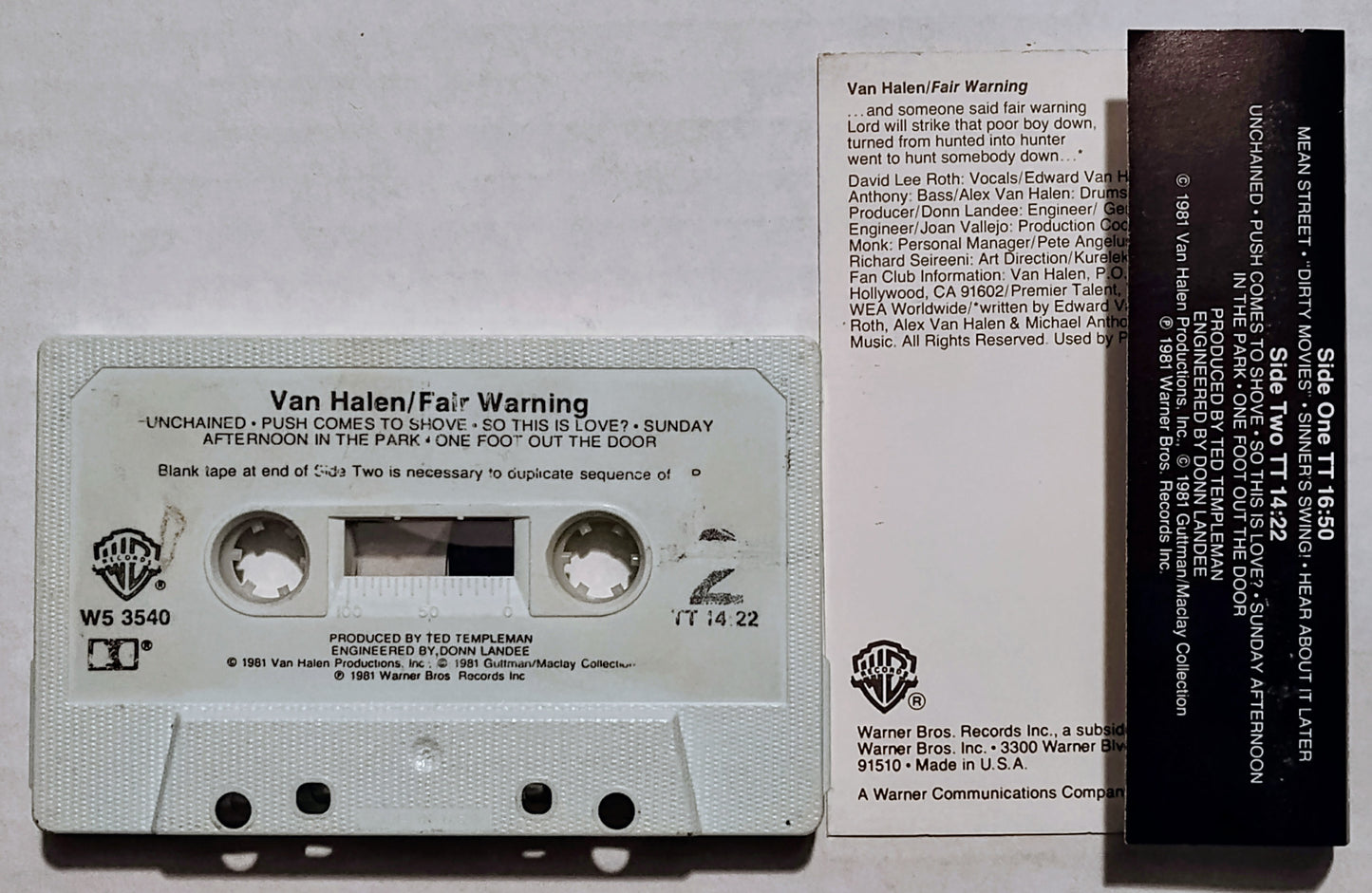 Van Halen - “Fair Warning” - CASSETTE TAPE VG+/G+