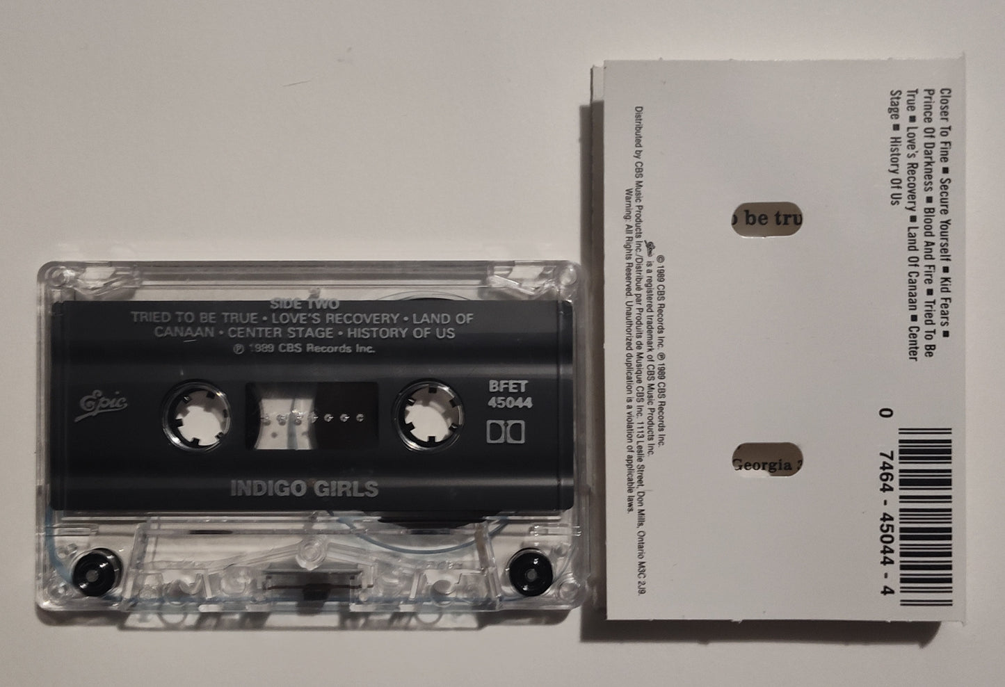 Indigo Girls - "Indigo Girls" - CASSETTE TAPE (Canada; clear shell; DOLBY) VG+/VG+