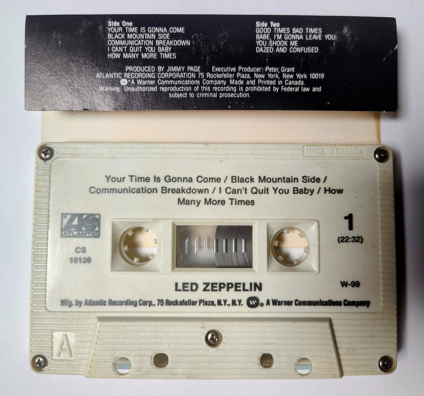 Led Zeppelin - "Led Zeppelin(1)" - CASSETTE TAPE (Canada; white shell; no bar code) VG/VG