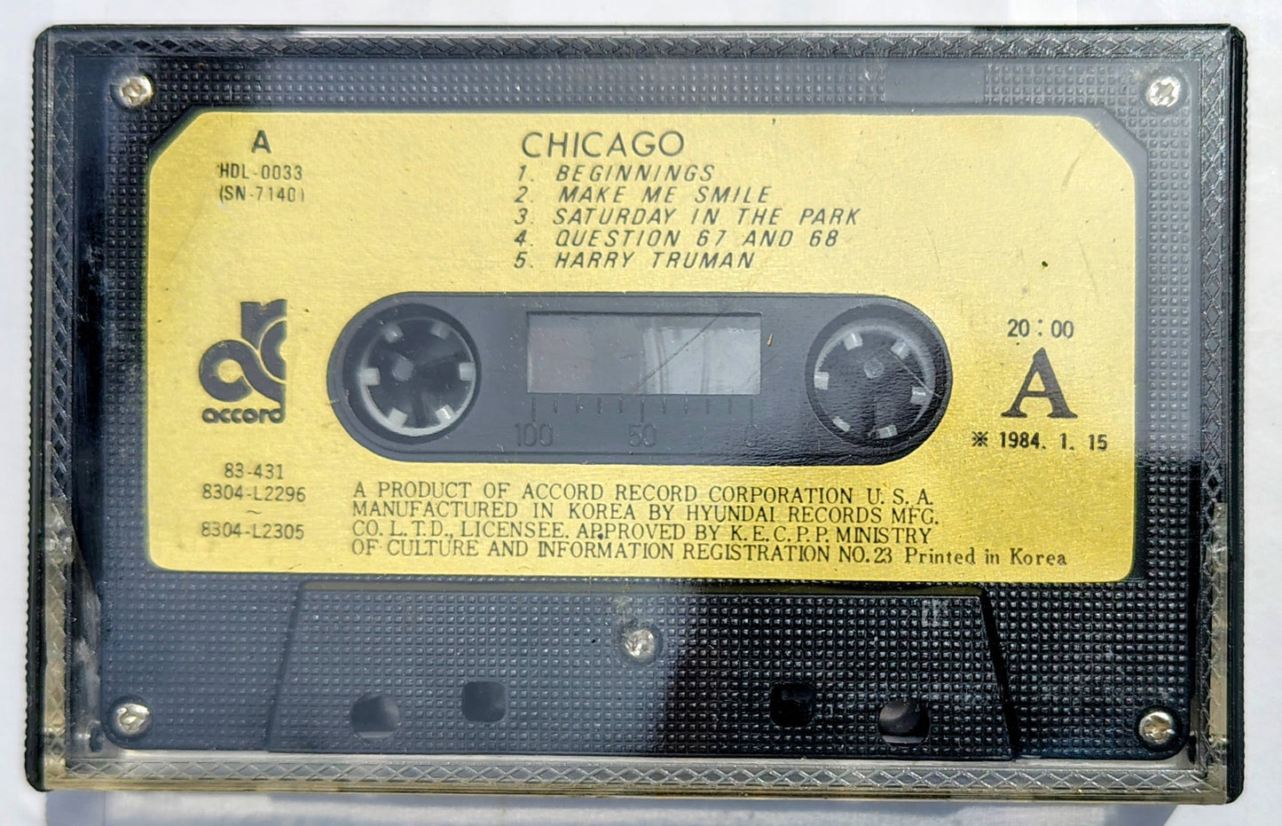 Chicago - “Beginnings” - CASSETTE TAPE (Accord Records, S. Korea) VG/VG+