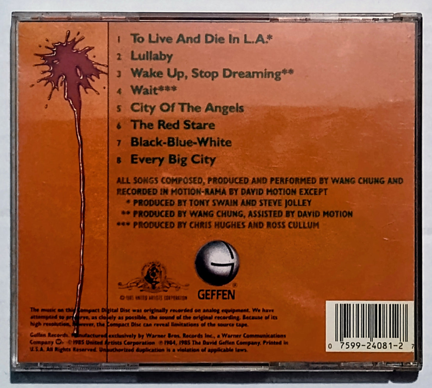 Wang Chung - “To Live And Die In LA Soundtrack” - COMPACT DISC VG/VG