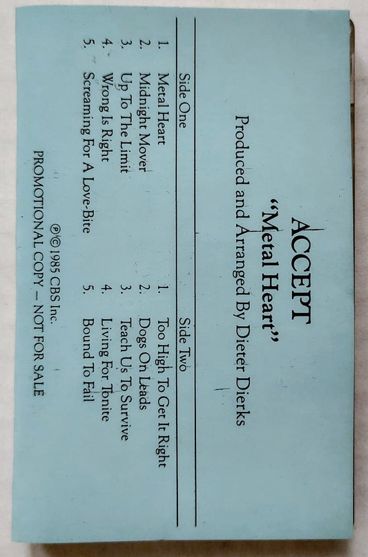 Accept - "Metal Heart (PROMO VERSION; RARE!)" - CASSETTE TAPE VG+/VG+