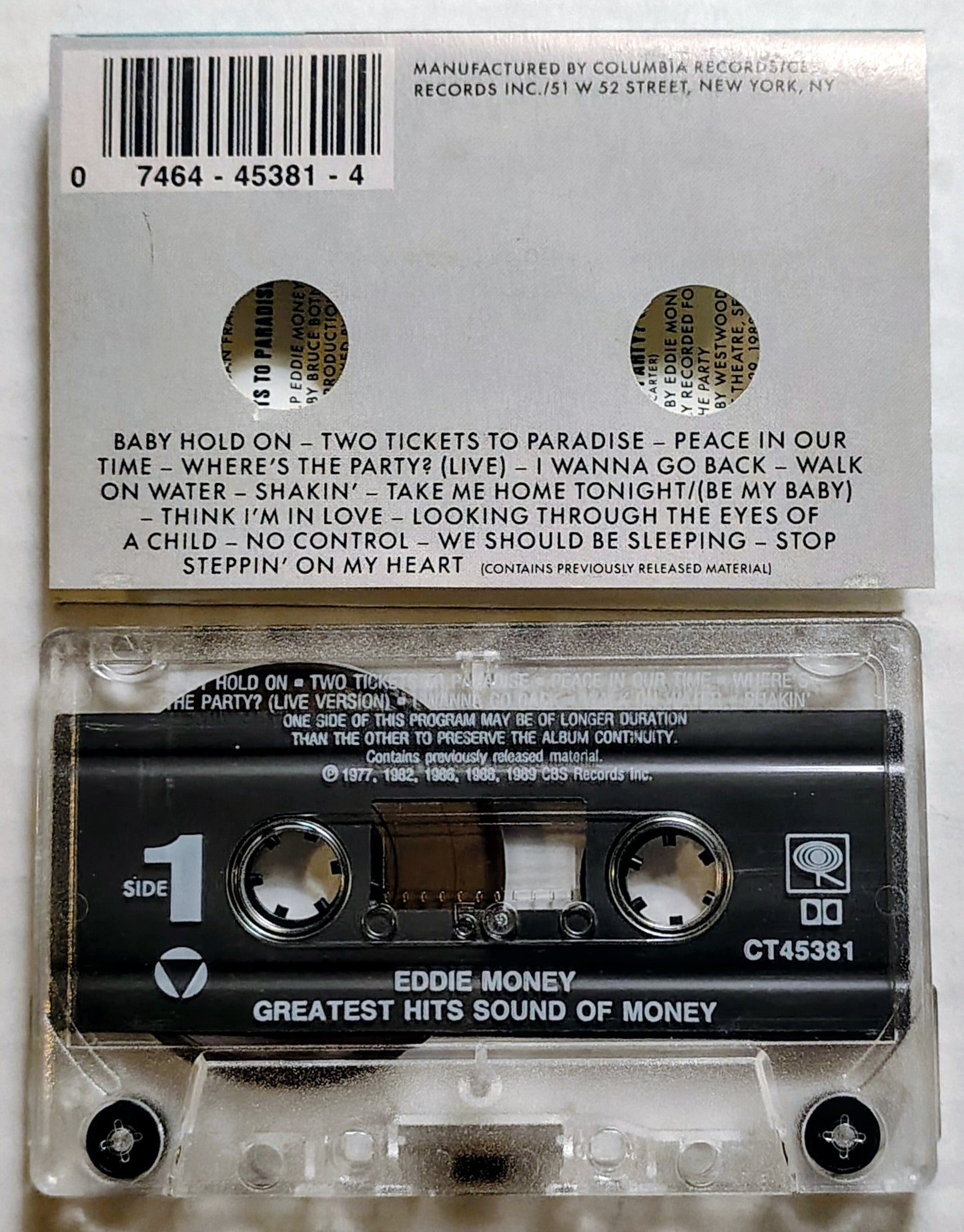 Eddie Money - “The Sound Of Money Greatest Hits” - CASSETTE TAPE VG/VG