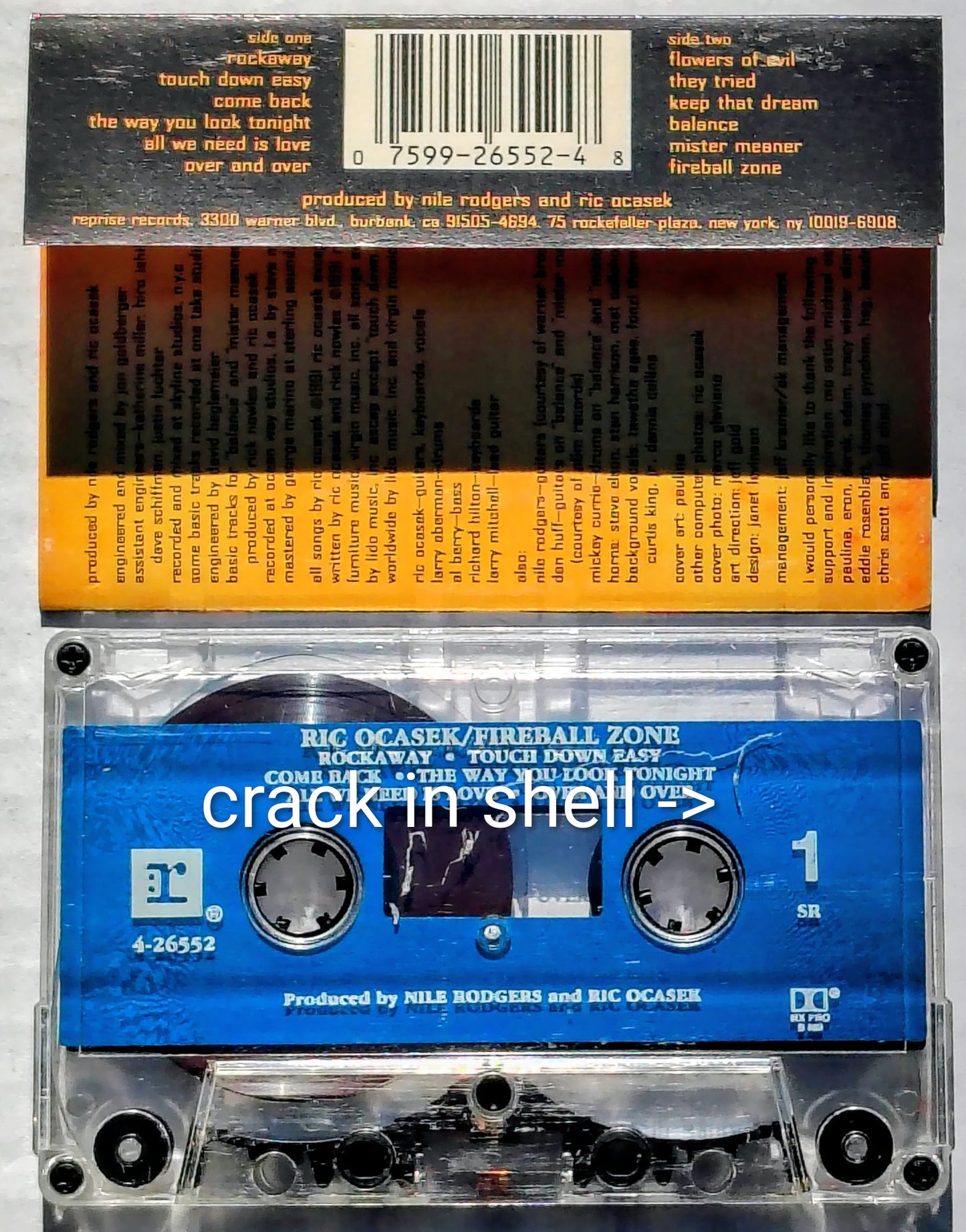 Ric Ocasek - "Fireball Zone" CASSETTE TAPE G+/VG (Cracked shell; does not affect play quality)