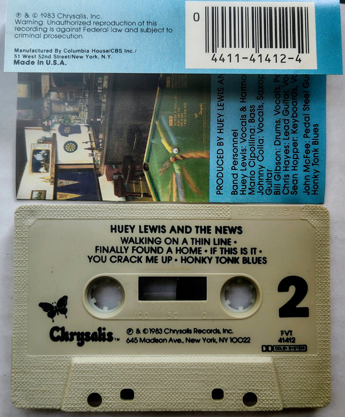 Huey Lewis & The News - "Sports" - CASSETTE TAPE VG+/VG+