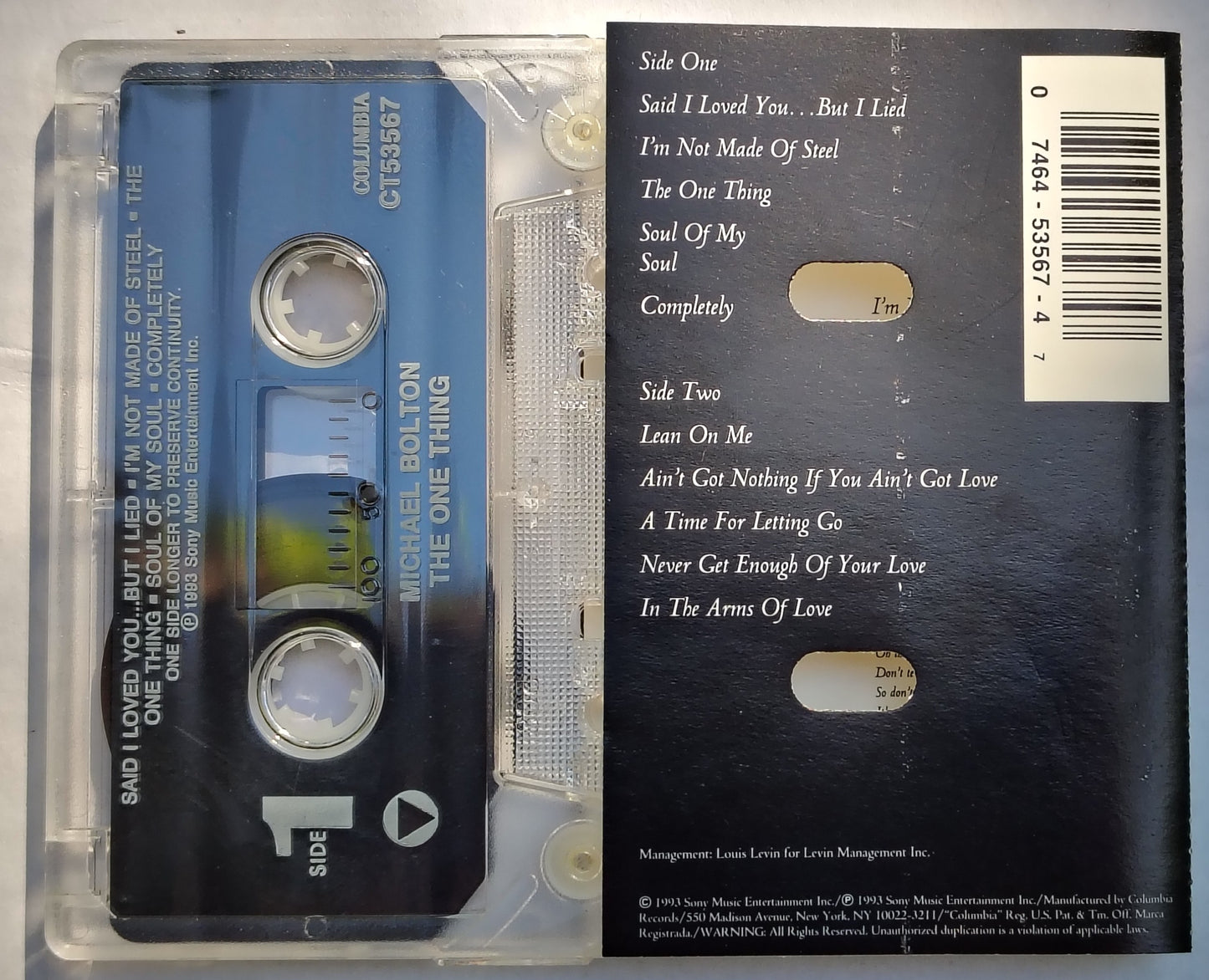 Michael Bolton - "The One Thing" CASSETTE TAPE VG+/VG (Light bending to j card)