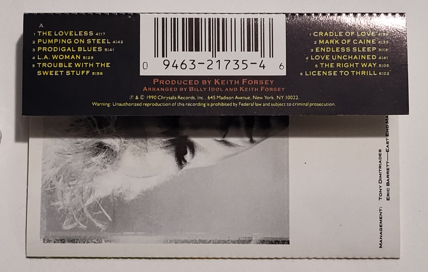 Billy Idol - "Charmed Life" - CASSETTE TAPE (DOLBY HX PRO) VG+/VG+