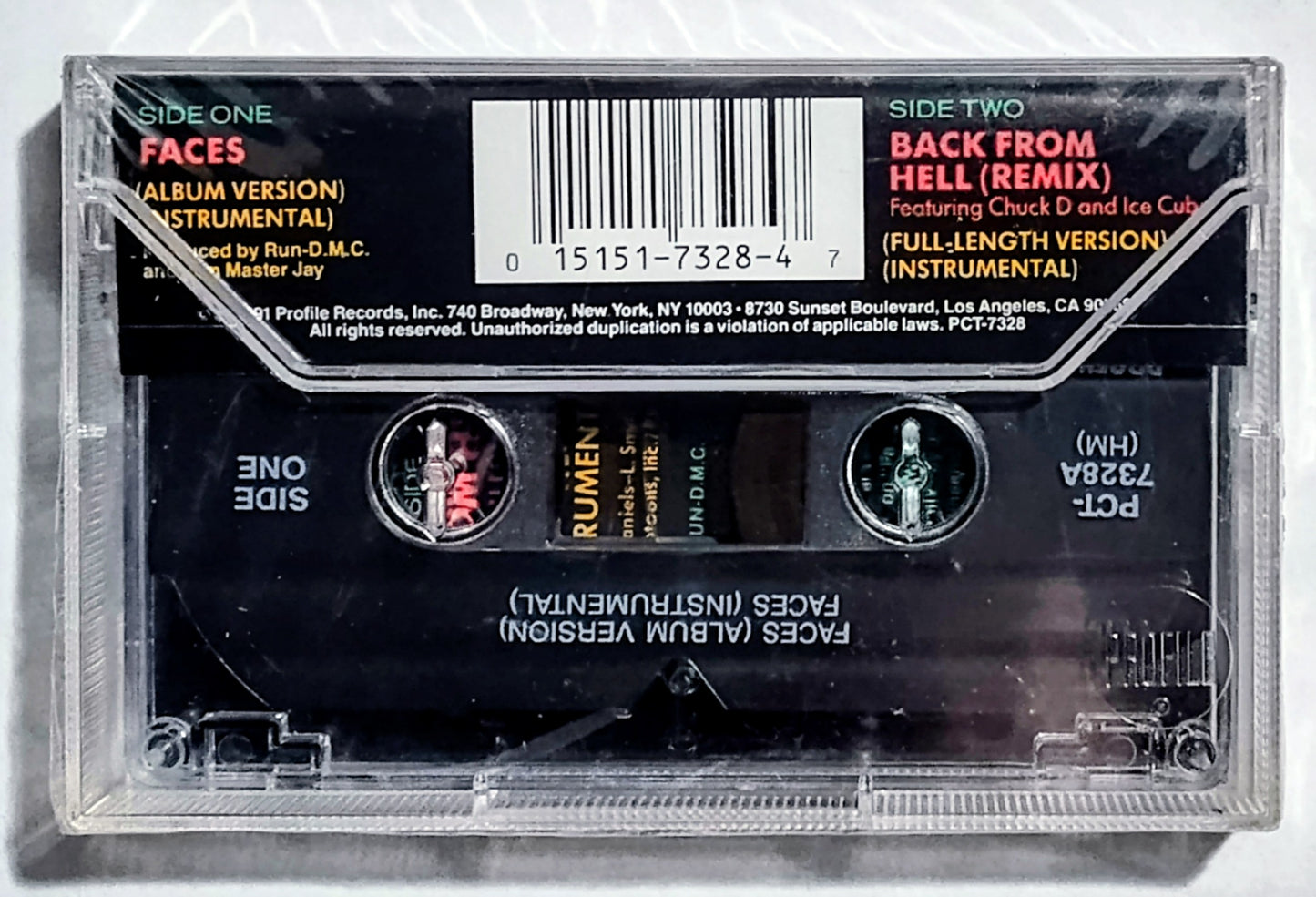 RUN DMC - “Faces/Back From Hell Remix (12-Inch Cassette)” - CASSETTE TAPE (Maxi) M/M (Sealed with hype sticker)