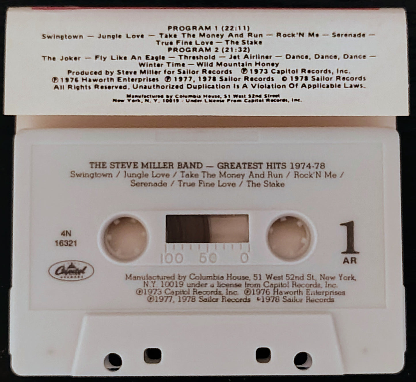 Steve Miller Band - "Greatest Hits" - CASSETTE TAPE (Columbia House) VG+/VG+