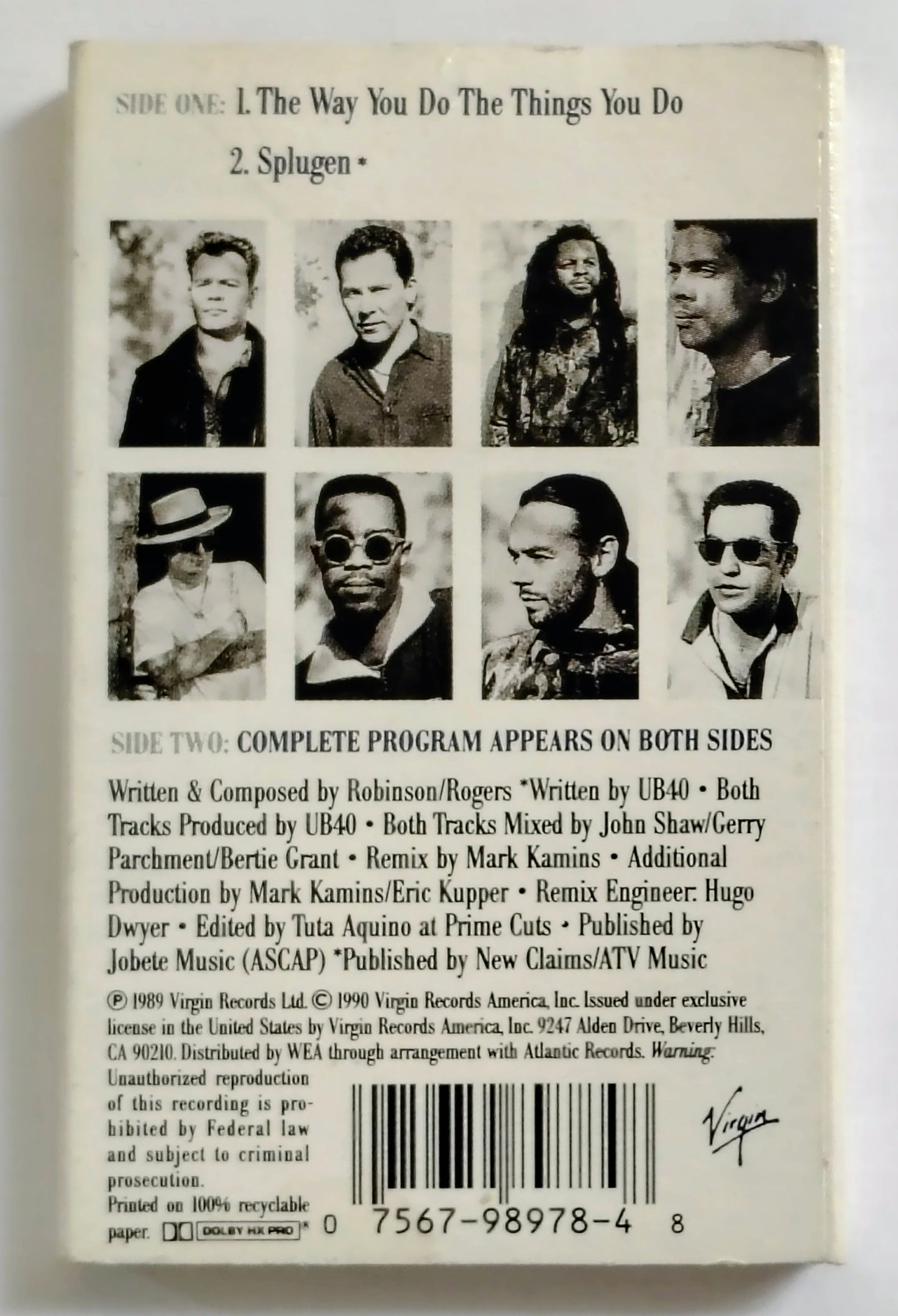 UB40 - “The Way You Do The Things You Do” - CASSETTE TAPE (Single) G+/VG+