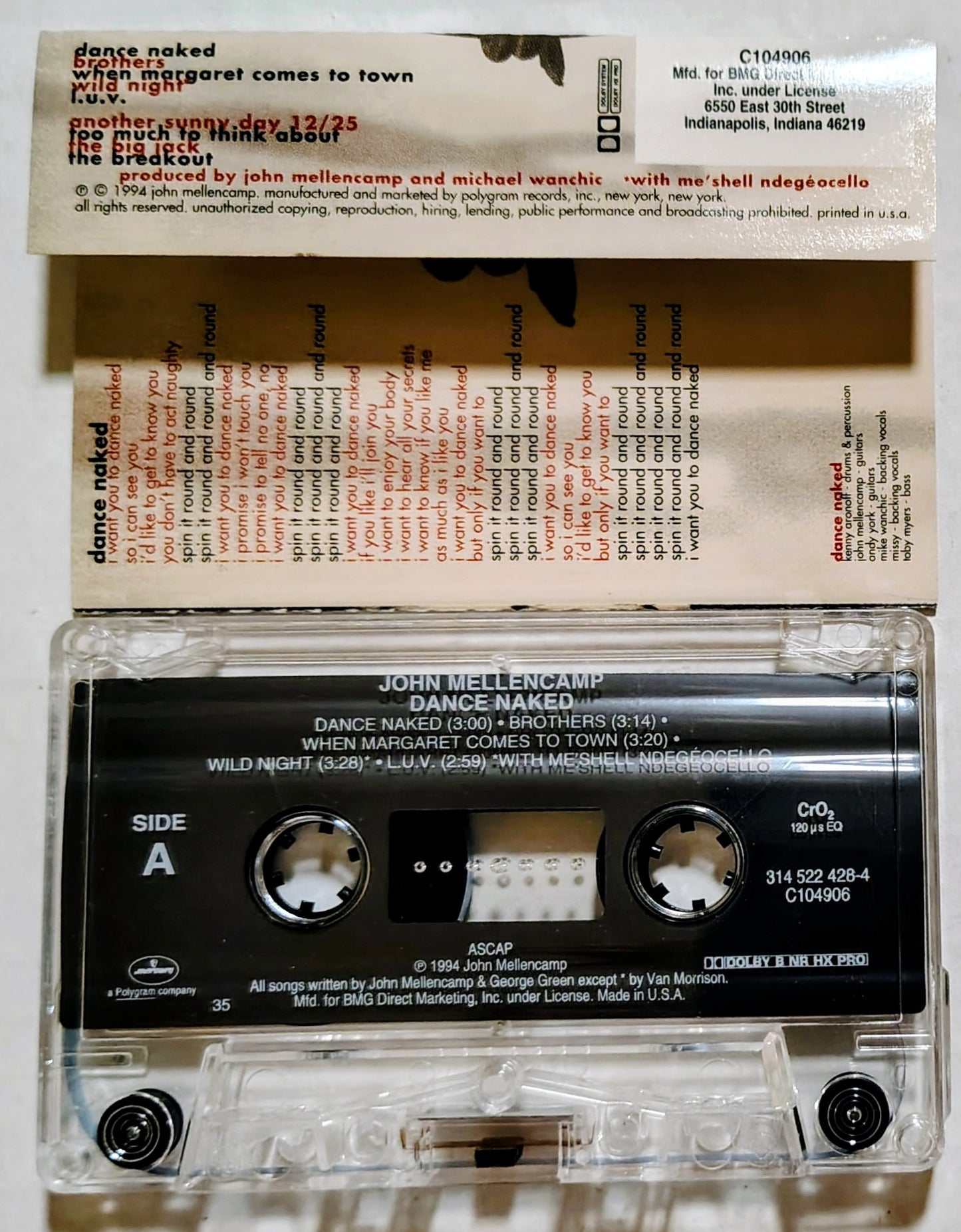John Mellencamp - "Dance Naked" - CASSETTE TAPE (Canada; clear shell) VG+/VG+