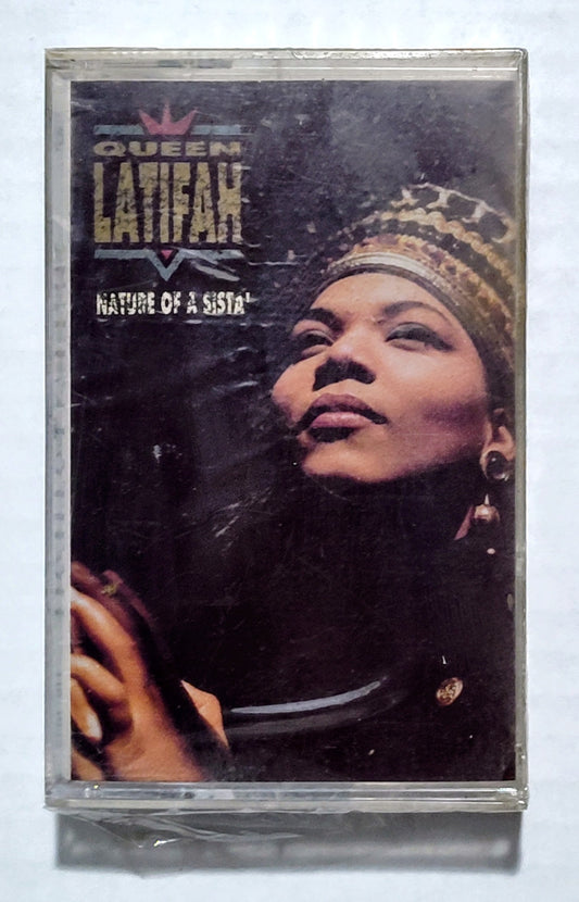 Queen Latifah - “Nature Of A Sista’” - CASSETTE TAPE VG+/M (Sealed; small tear in lower right corner; cellophane on underside has come slightly loose; 2 inch crack in back of case)