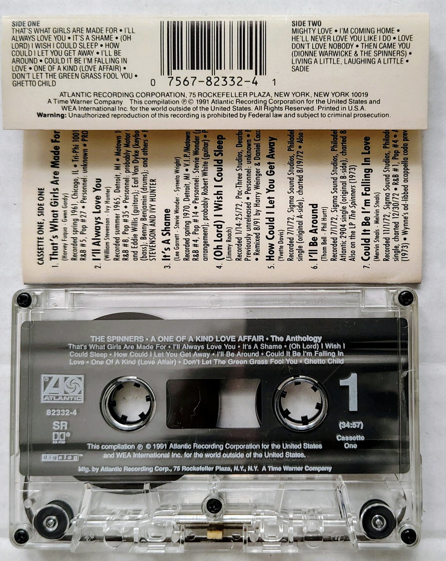 The Spinners - "A One of a Kind Love Affair - the Anthology (Cassette One Only)" - CASSETTE TAPE VG+/VG+