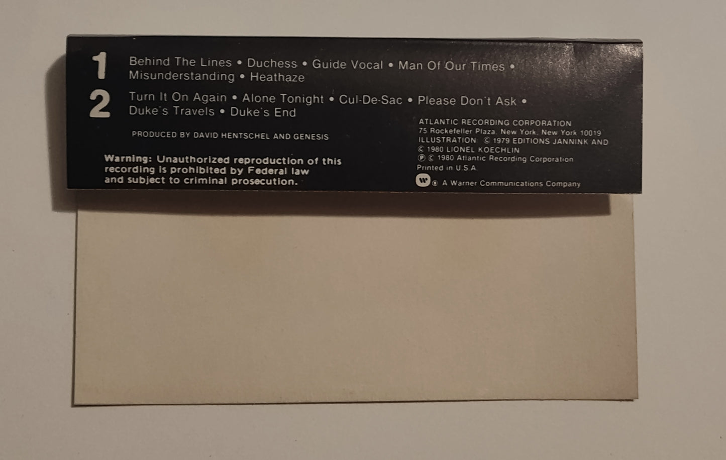 Genesis - "Duke" - CASSETTE TAPE (DOLBY) VG+/VG+