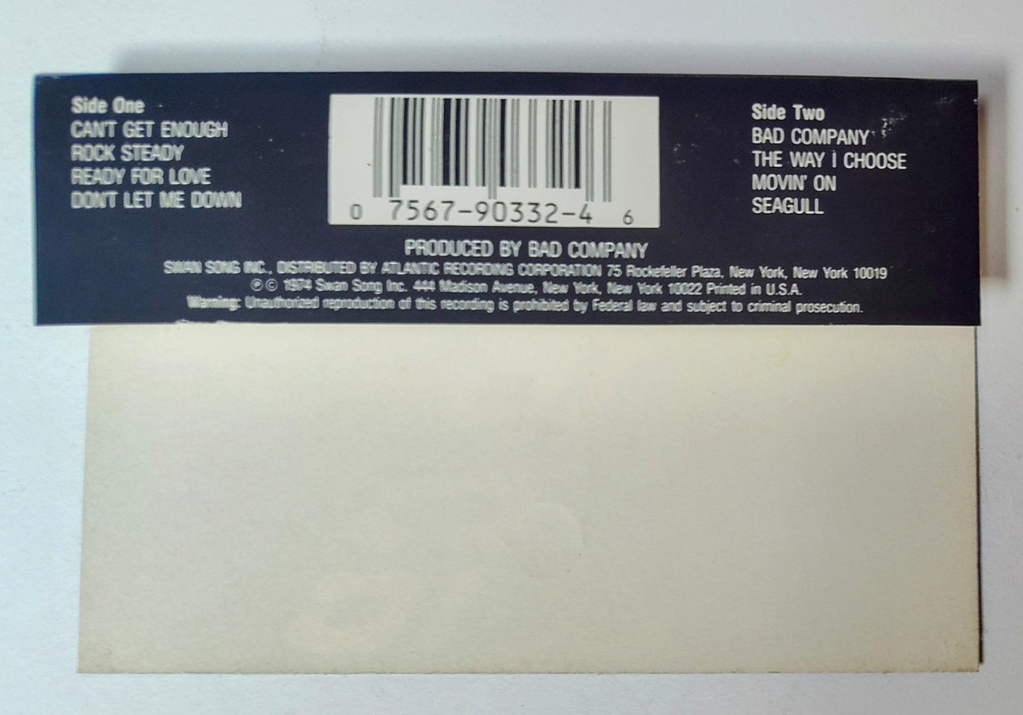 Bad Company - "Bad Company" - CASSETTE TAPE VG/VG+